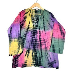 Gypsy Made from the Earth‎ tie dye 90s colorful tunic sz M